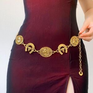 Gold Cowboy Horse Bull Head Chariot Western Rodeo Bohemian Animal belt